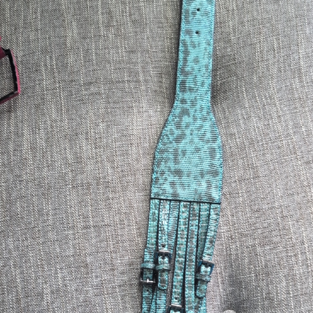 BCBGMaxAzria Turquoise Broad / Multi Clasp Snake Print  Patterned Belt - Picture 3 of 7